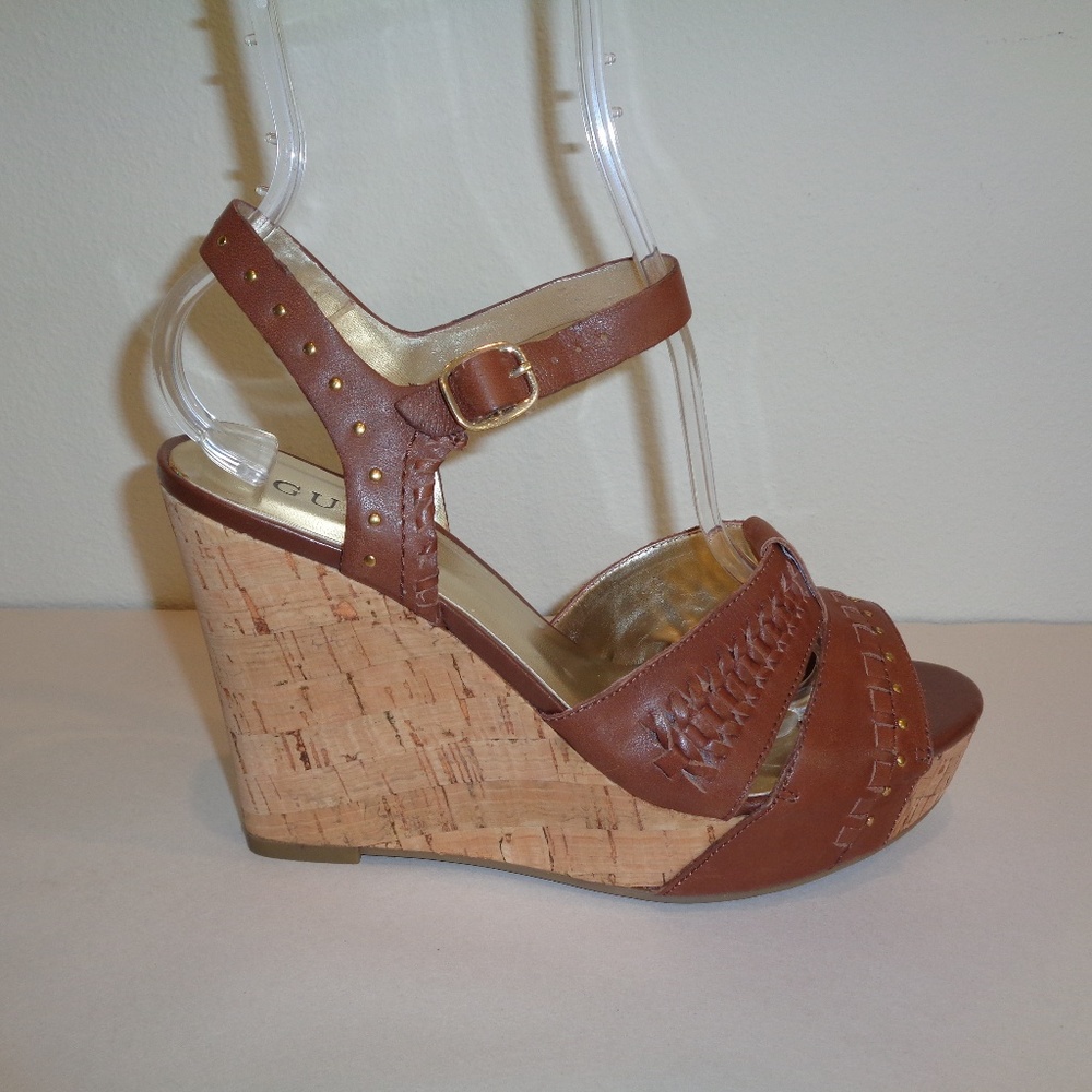 Guess Size 7.5 M HANAN Brown Leather New Sandals